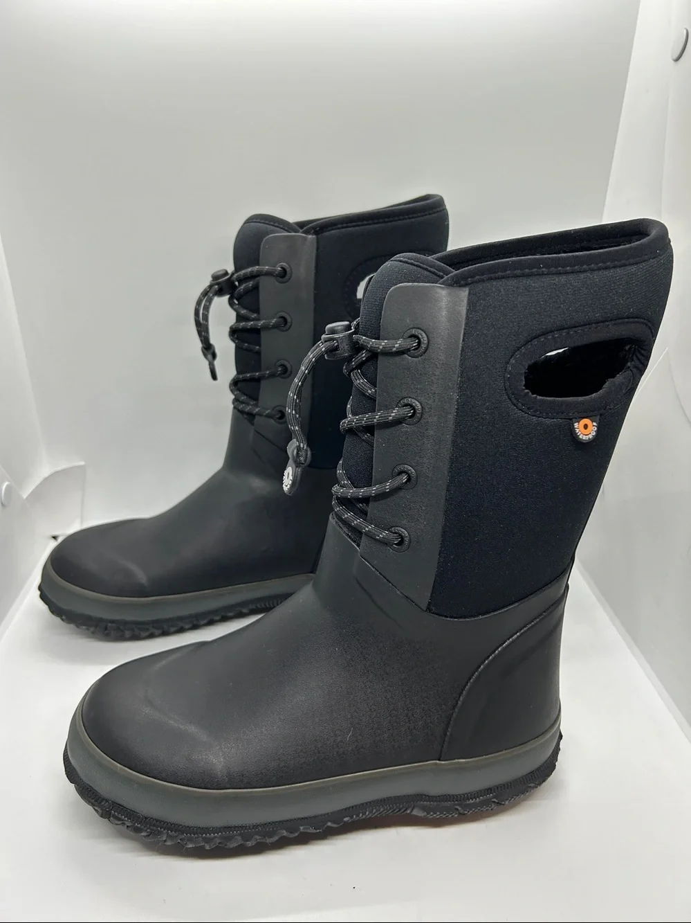 Children's Bogs Arcata Waterproof Lace Up Boot Black Rubber/Nylon Jersey  Size 3